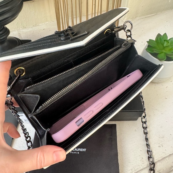 SOLD - 💎Authentic YSL Saint Laurent Chevron Monogram Flap Wallet w/Chain - Picture 13 of 16